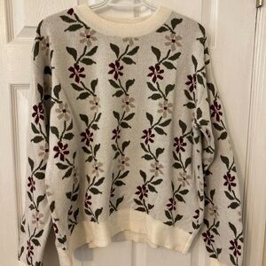 Ann Taylor Floral Knit Sweater - Cream and Burgundy